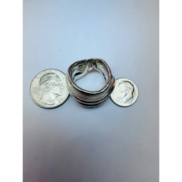Estate Handmade Modernist Sterling Silver 925 Israel Abstract Wide Band Ring 4.5 - Picture 6 of 9
